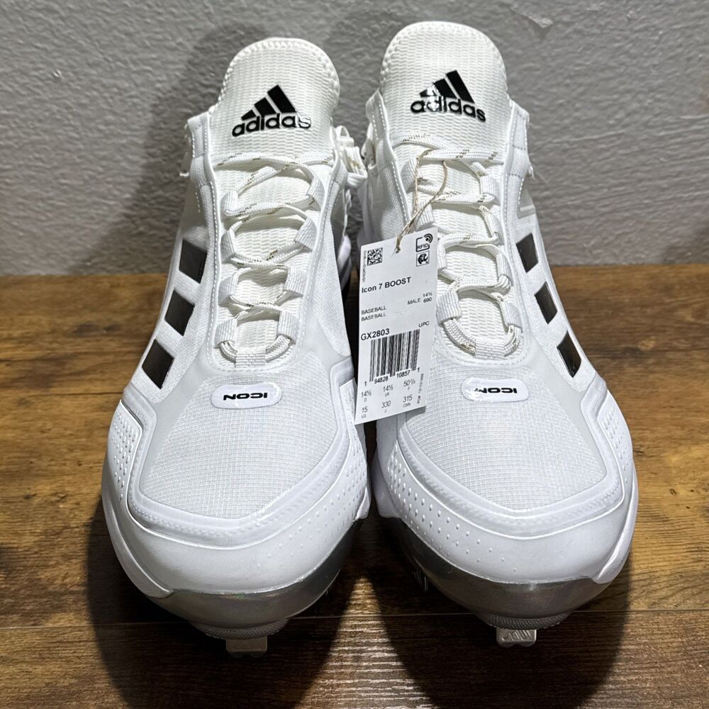 New Adidas Icon 7 Boost Baseball Metal Cleats White Black Mens Size 15 GX2803